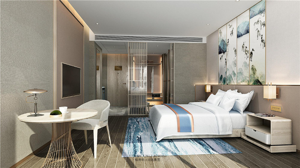 駐馬店閆式精品酒店大床房裝修設(shè)計效果圖